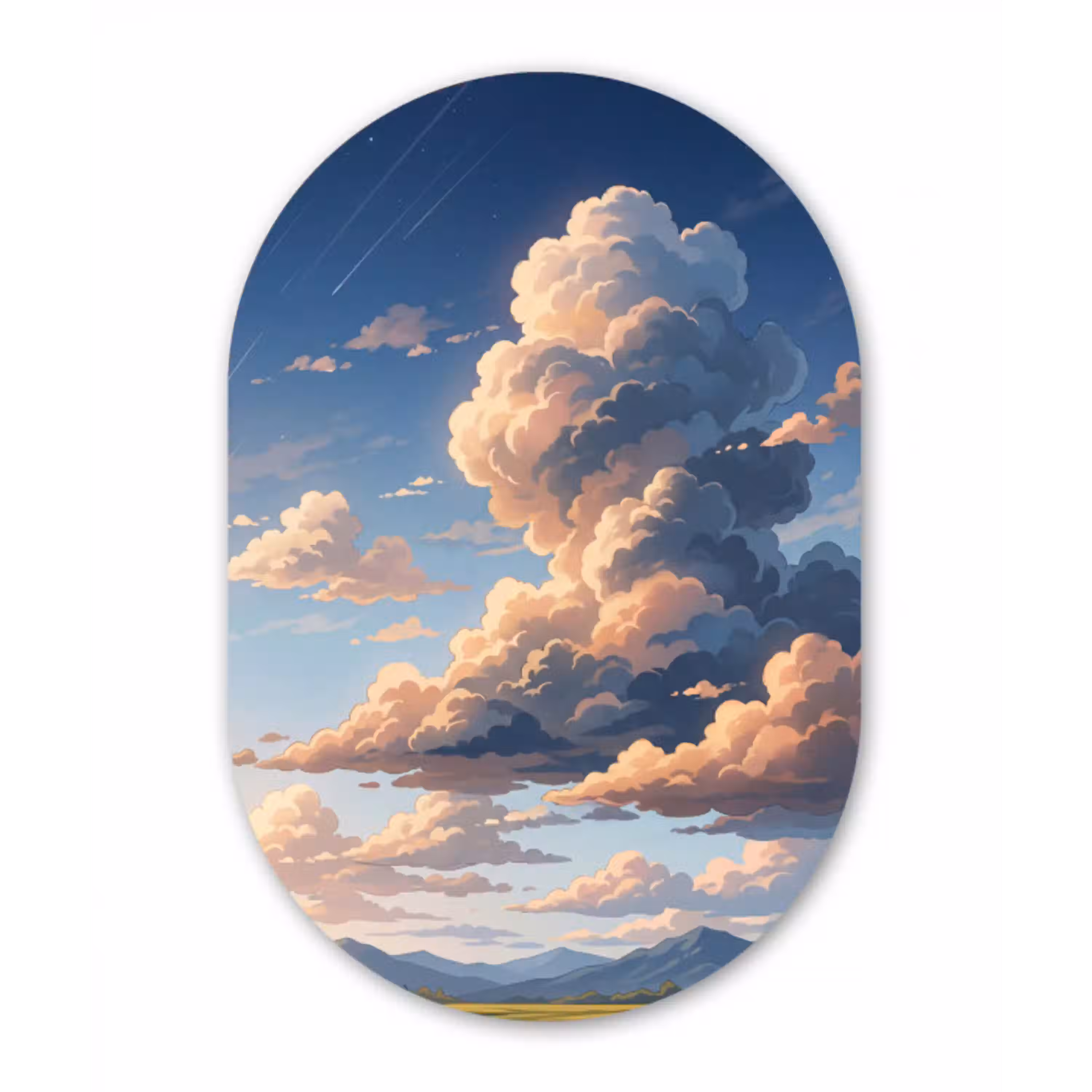 Wolken - Daghemel - Natuur - Illustratie - Oranje Wandcirkel Ovaal Aluminium middel -3d