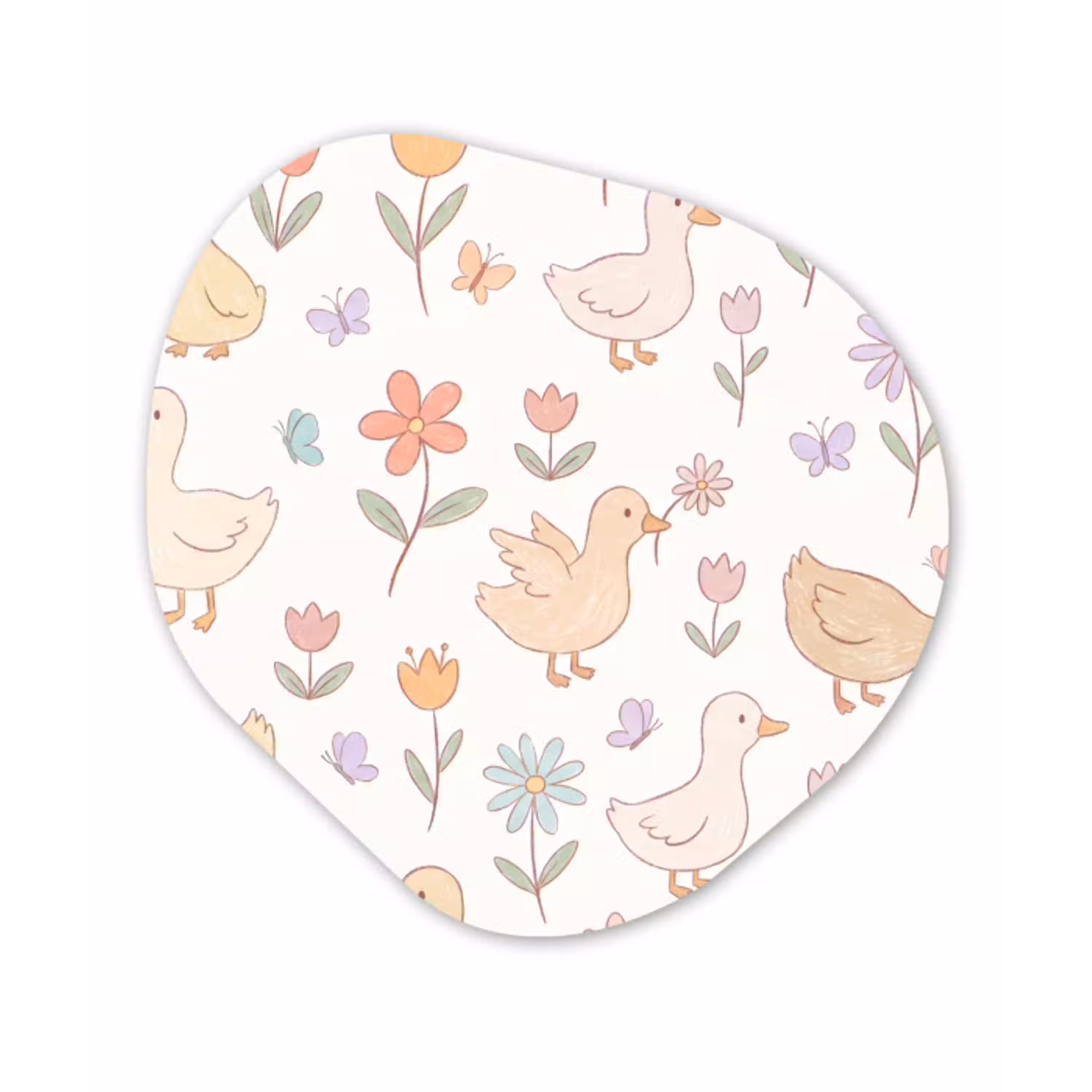 Vogel - Bloemen - Patroon - Pastel - Dieren Wandcirkel Organisch Aluminium middel -3d