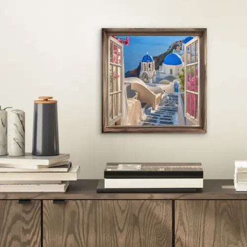 Doorkijk - Santorini - Landschap - Blauw - Grieks aluminium wit klein -sfeer1