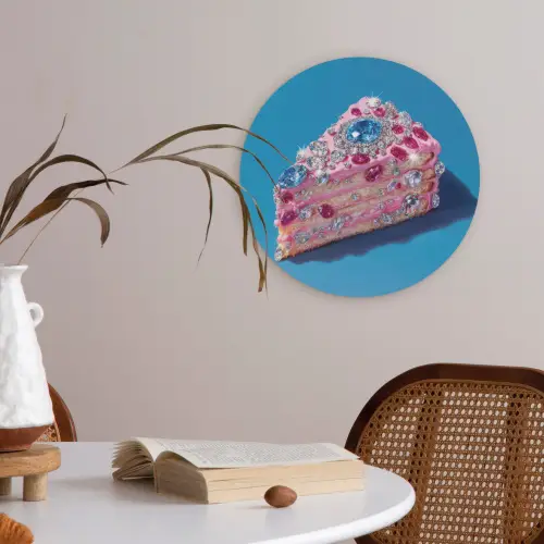 Taart - Edelstenen - Glitters - Roze Akoestische PET Vilt - Rond klein -sfeer3