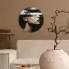 Gezicht - Vrouw - Zwart - Abstract Wandcirkel kunststof plaat 5mm dik klein -sfeer1