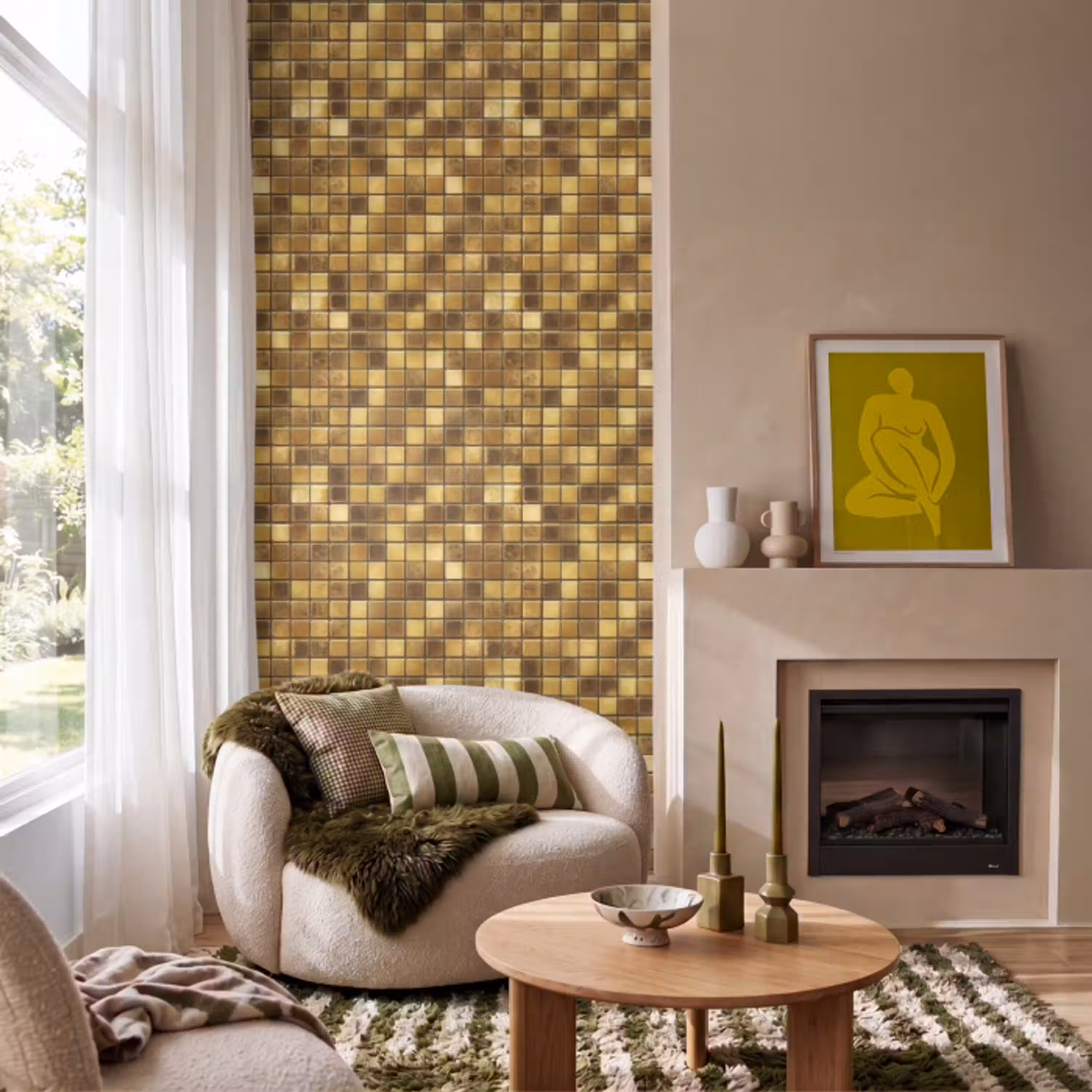 Tegels - Mozaïek - Luxe - Warm Goud Behang Vlies klein 1076 -sfeer2