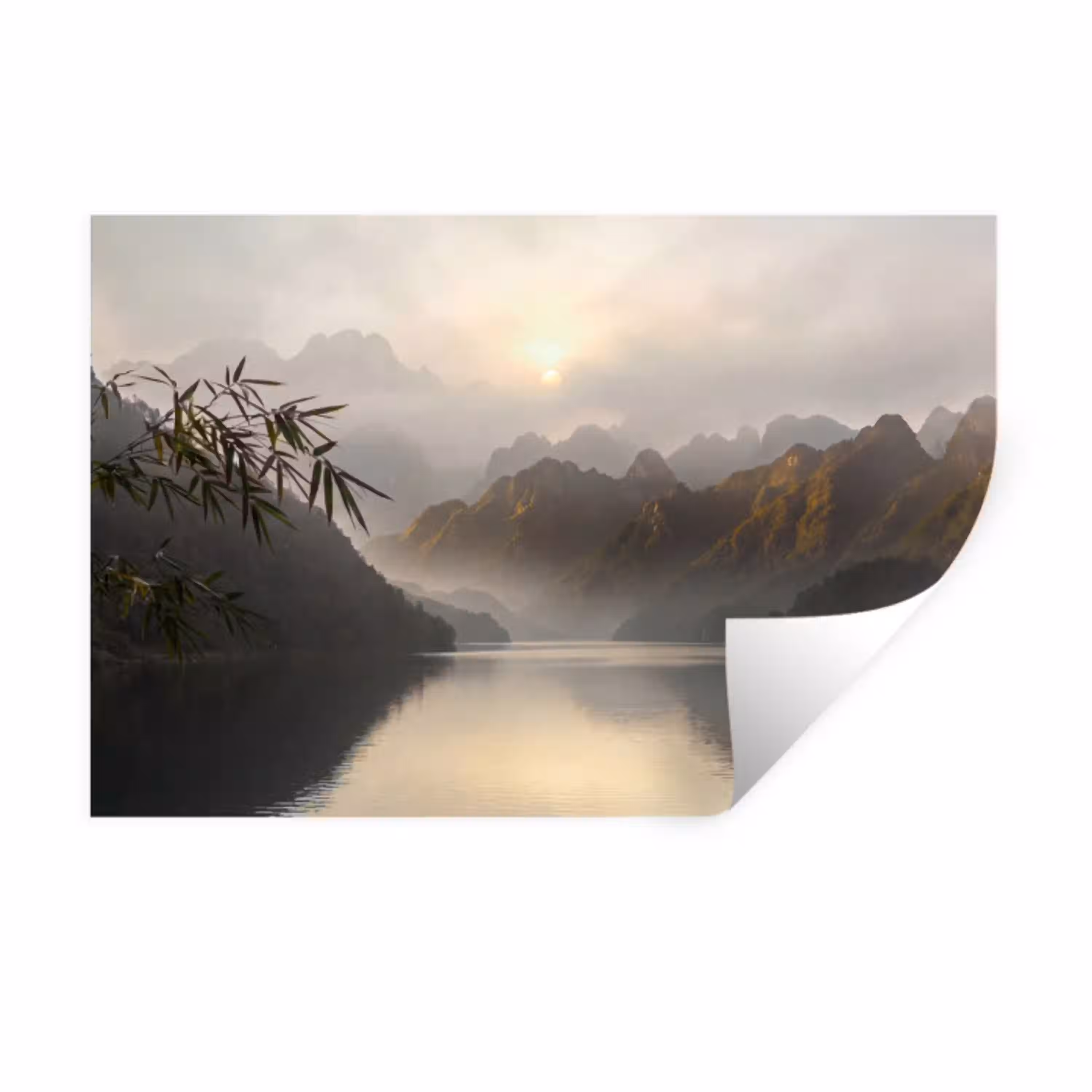 Bergen - Water - Mist - Natuur - Landschap Muursticker klein -3d