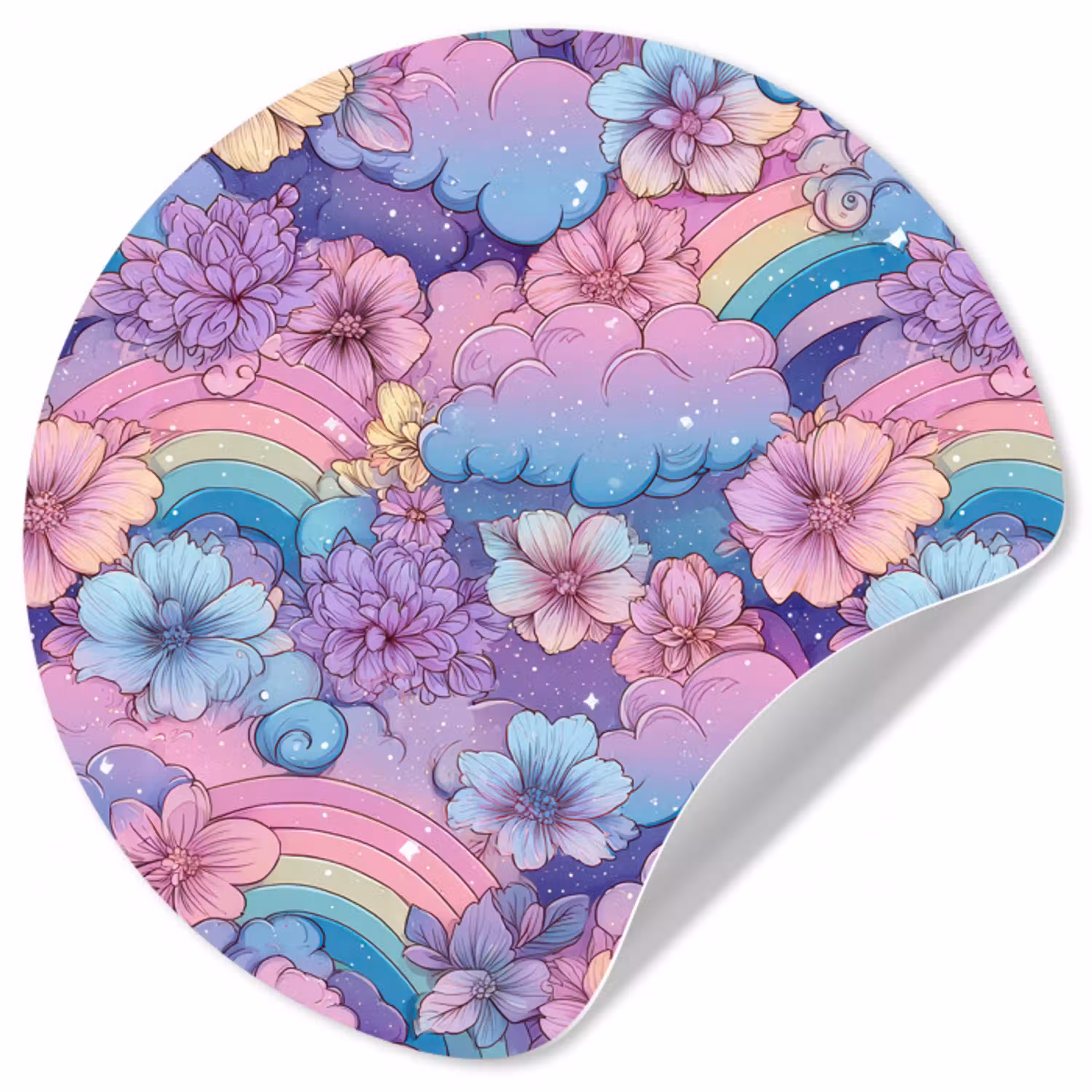 Regenbogen - Bloemen - Kleurrijk - Wolken Wandcirkel behangsticker klein -3d
