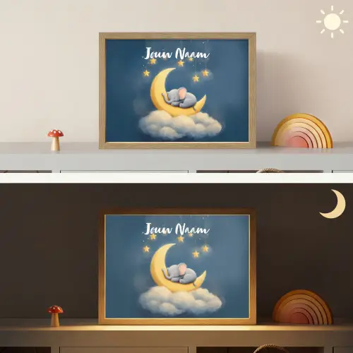 Sterren - Olifant - Maan - Wolken Light Box met batterij (Wandlamp kind) middel -sfeer3_kind