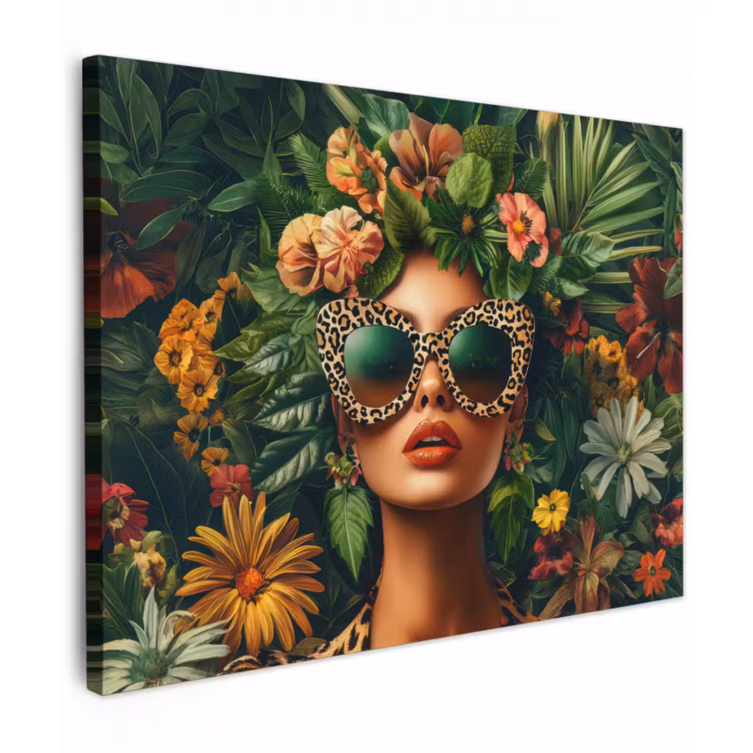 Canvas schilderij - Vrouw - Panterprint - Jungle - Natuur - Luxe
