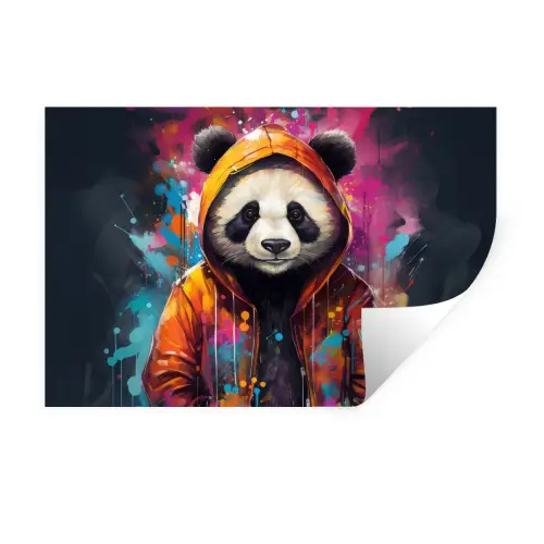 Panda - Jas - Graffiti - Oranje Muursticker klein -3d