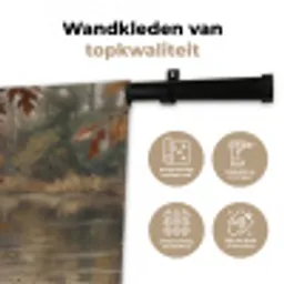 Winterkoninkje - Tak - Rivier - Natuur - Sfeervol Wandkleed katoen middel -sfeer2