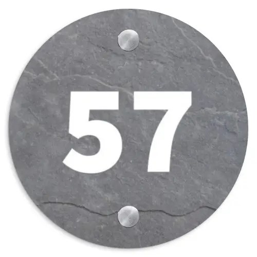 Grijze natuursteen - Traditioneel Naambord Rond klein -3d