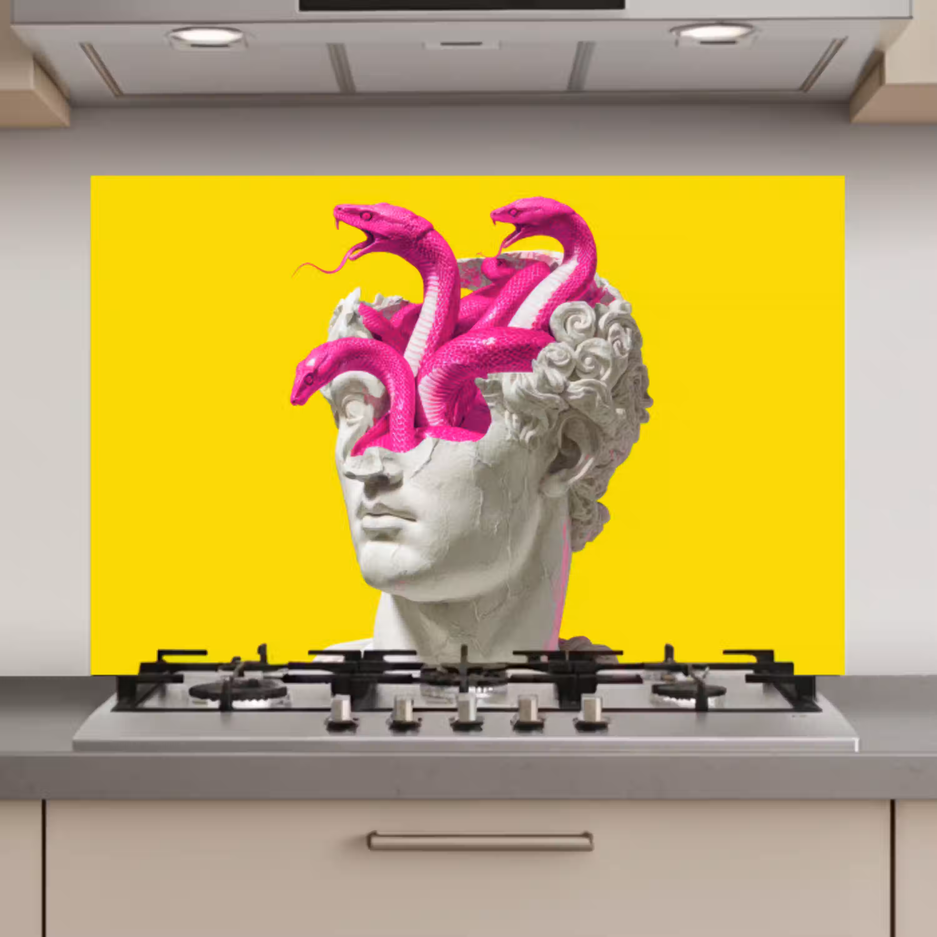Buste - Slangen - Geel keuken achterwand spatscherm klein -3d_website