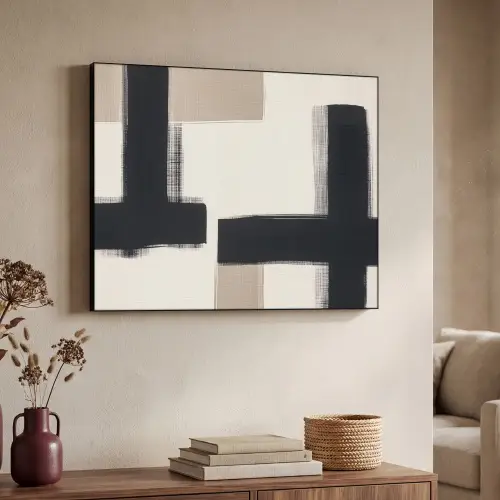 Zwart - Abstract - Japandi Textielframe zwart klein -sfeer3