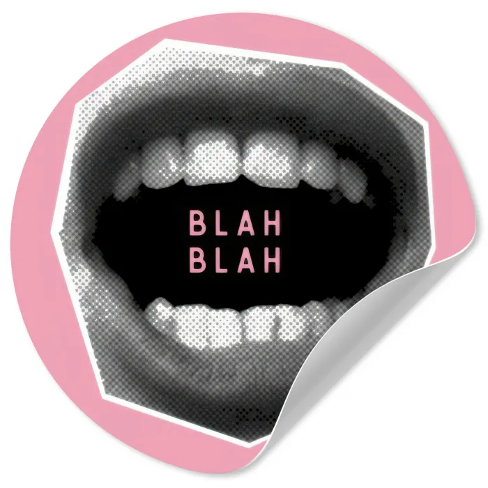 Mond - BLAH BLAH - Roze Wandcirkel behangsticker klein -3d