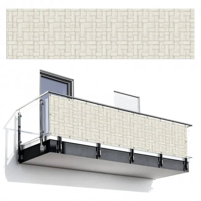 Balkonsichtschutz - Flechtwerk - Streifen - Beige