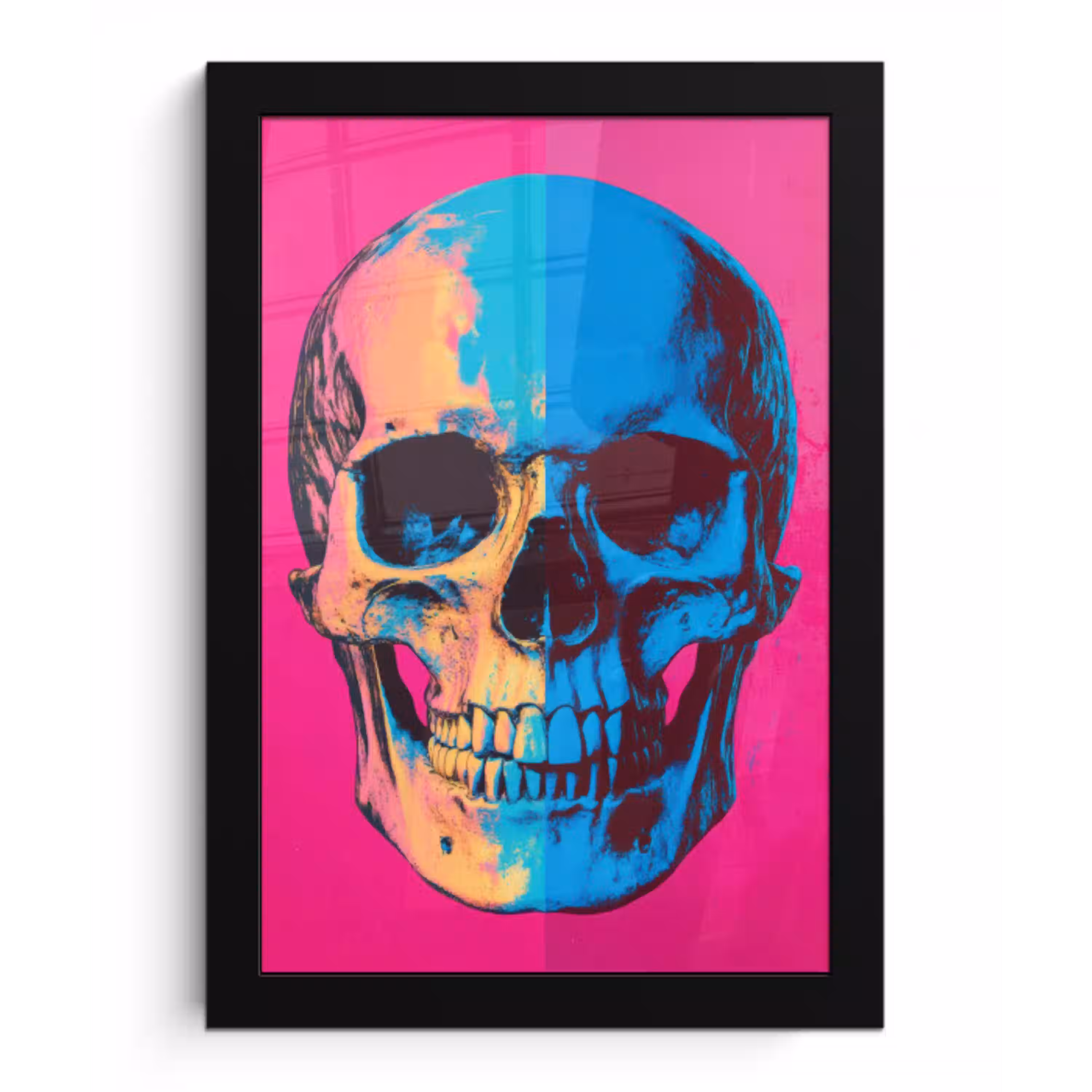 Neon - Blauw - Pop-art - Schedel fotolijst zwart zonder passe partout klein -3d