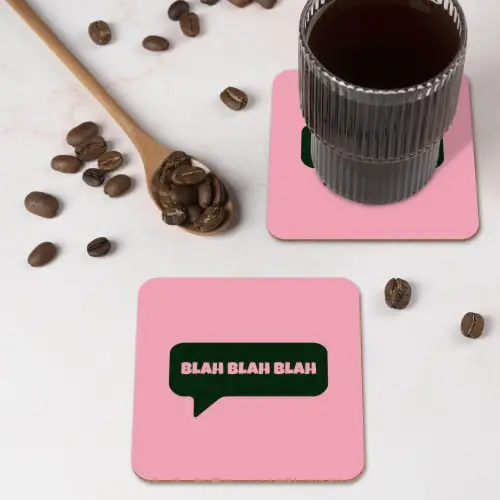 Roze - Tekstwolk - Groen - BLAH BLAH BLAH onderzetter kurk middel -sfeer2