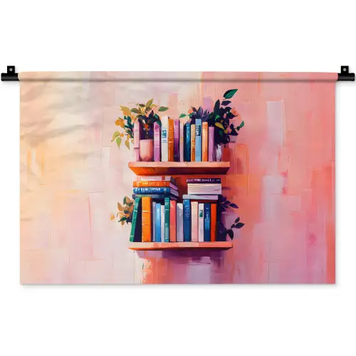 Planken - Boeken - Bladeren Wandkleed katoen klein -zz3d