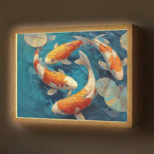 Vissen - Waterlelies - Oranje - Water Light Box met batterij (Wandlamp) middel -z3d_website