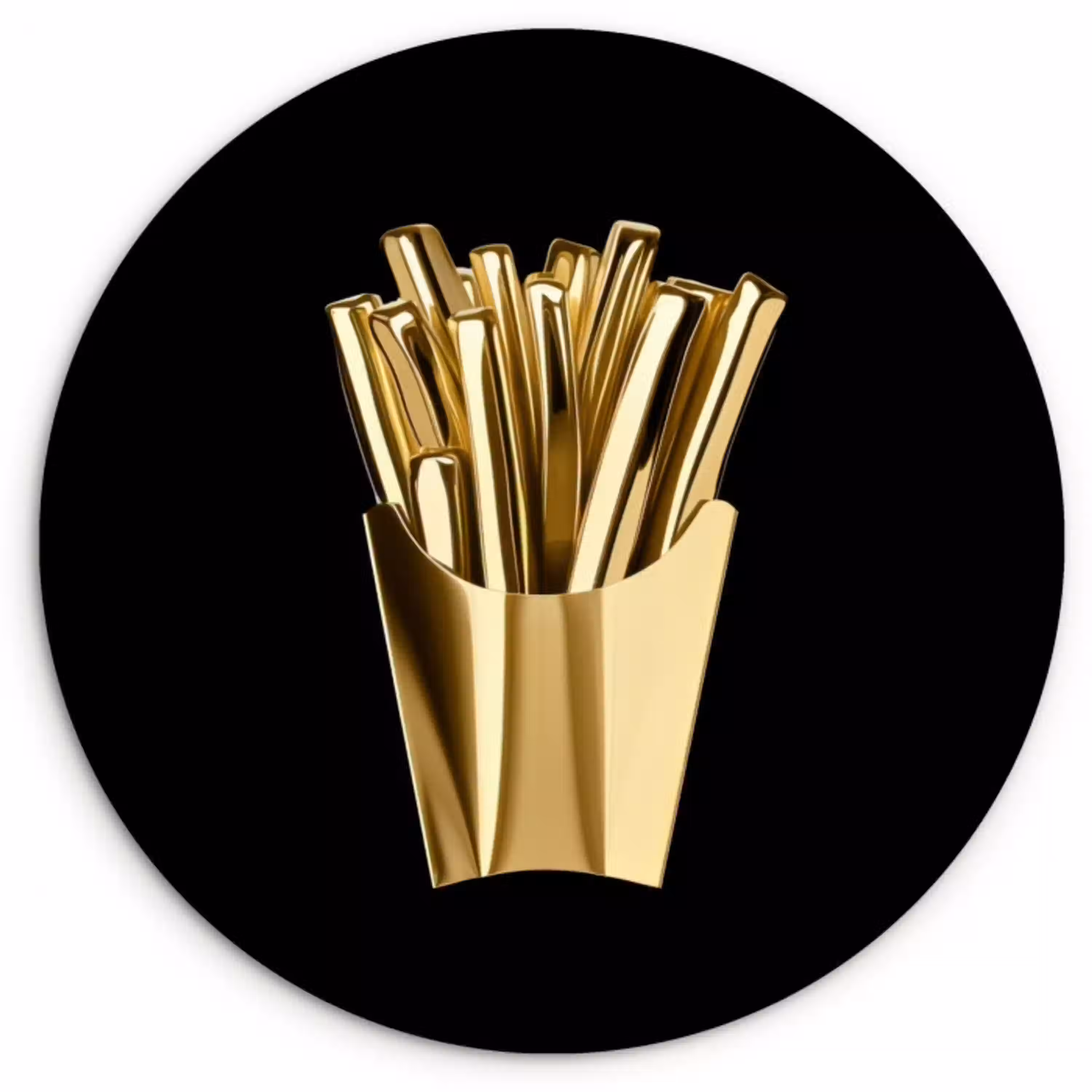 Friet - Goud - Chrome - Eten Wandcirkel kunststof plaat 5mm dik klein -3d