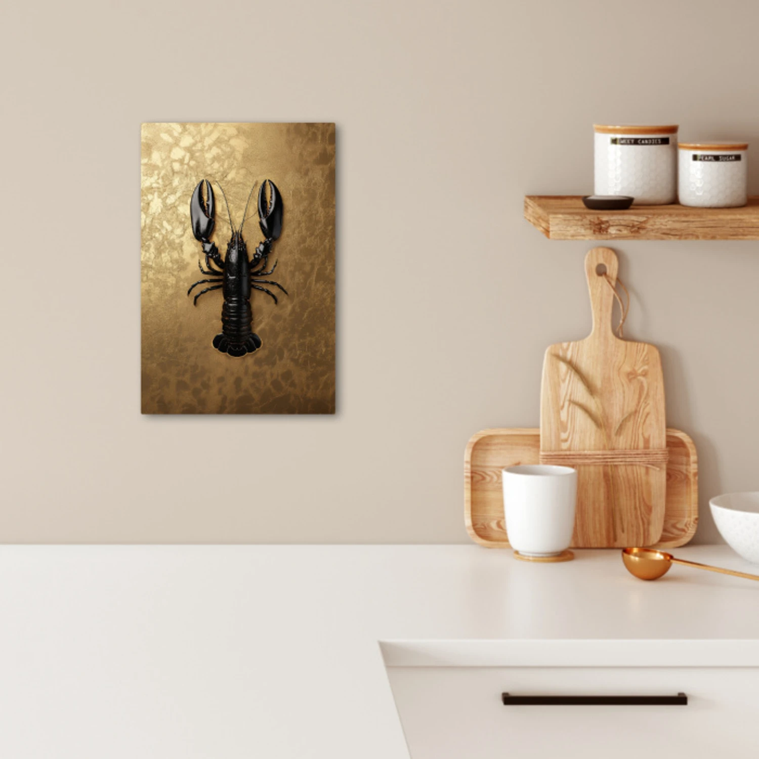 Kreeft - Zwart - Goud - Luxe KitchenYeah - Keuken - Canvas klein -sfeer1