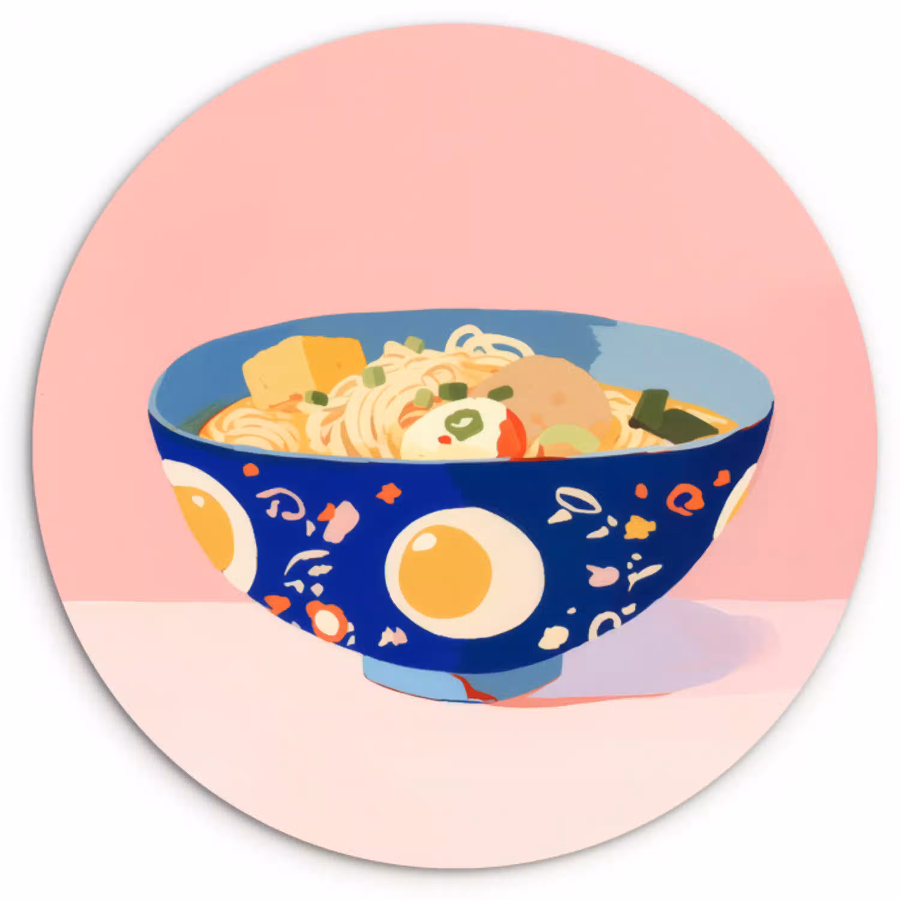 Noodles - Kom - Blauw - Illustratie Wandcirkel kunststof plaat 5mm dik klein -3d