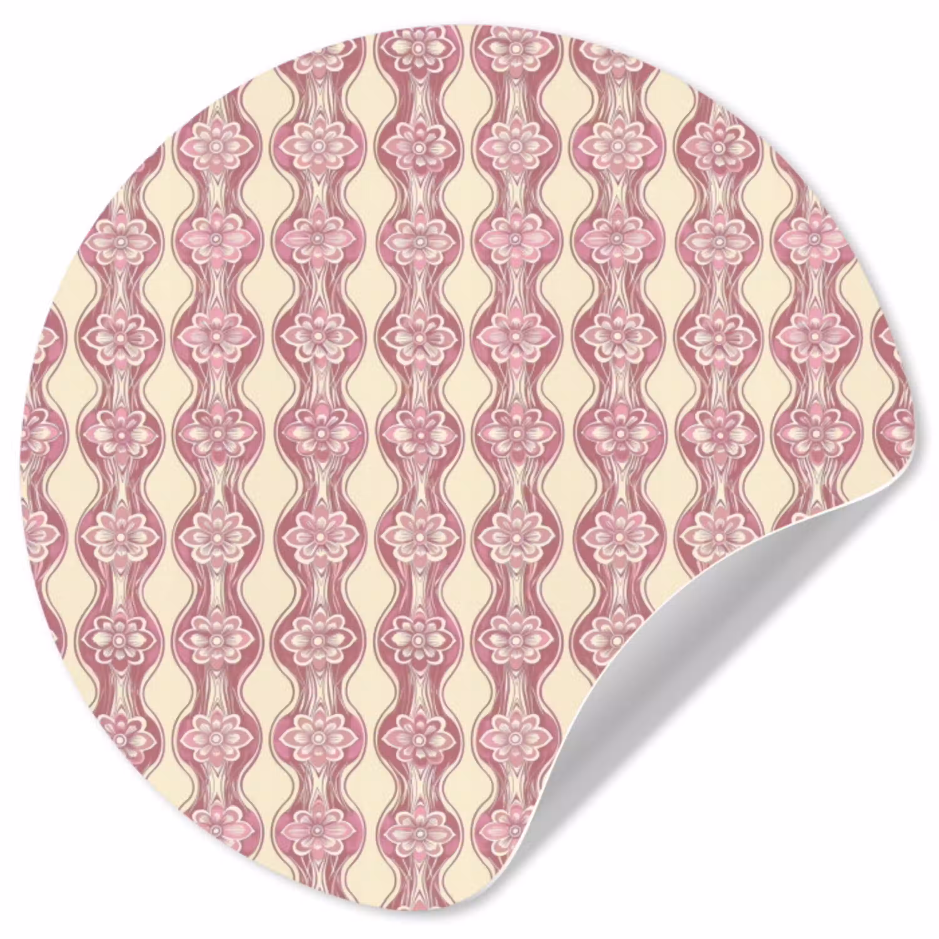 Paarsroze - Bloemen - Retro - Patroon Wandcirkel behangsticker klein 186 -3d