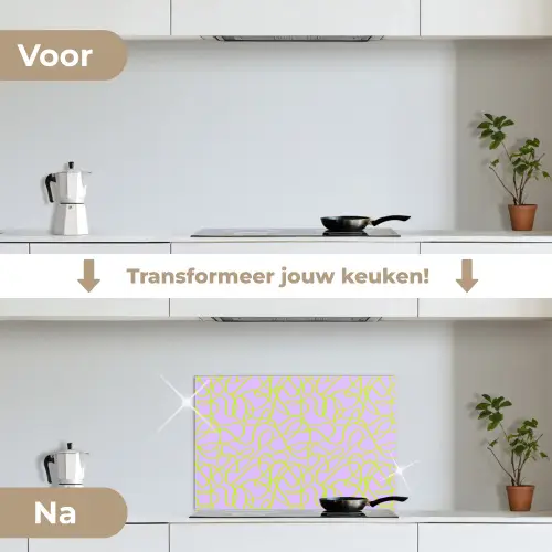 Abstract - Lila - Groen - Pastel keuken achterwand spatscherm klein 900 -voor_na_NL