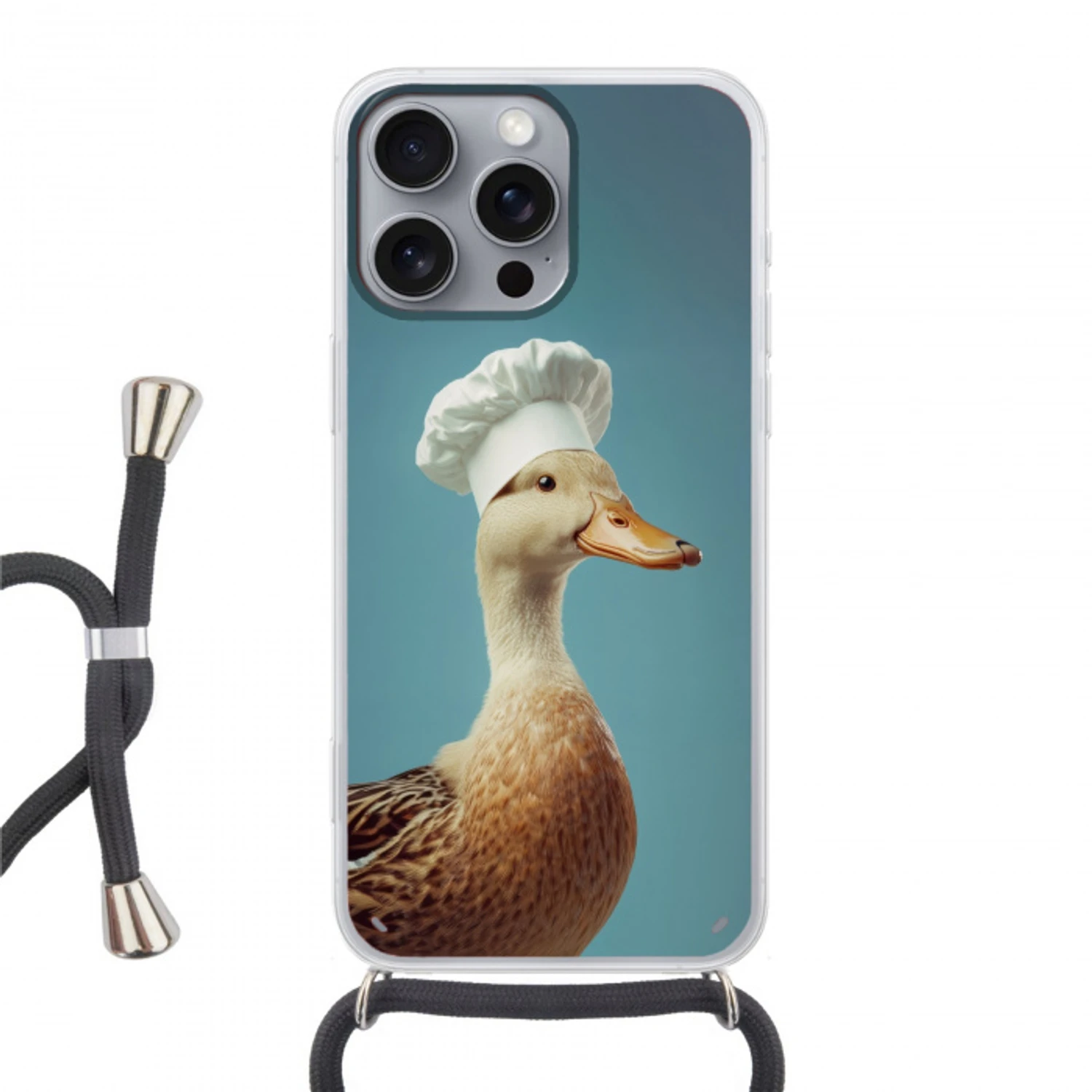 Eend - Koksmuts - Cute - Vogel Hoesje iPhone 16 Pro Max met koord klein -3d