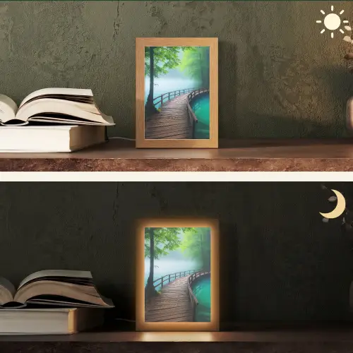 Brug - Water - Rivier - Bos Light Box met kabel (Tafellamp) klein -sfeer3