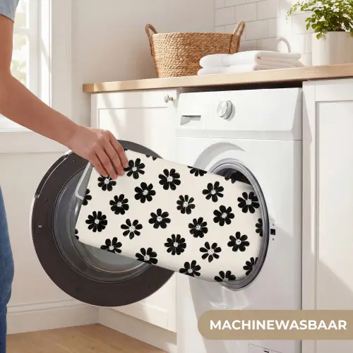 Grafisch - Madeliefjes - Zwart - Beige WCmat klein 1009 -USP_WasbaarNL