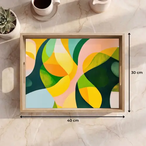 Abstract - Geel - Roze - Groen Dienblad Rechthoek middel -USP_Formaat