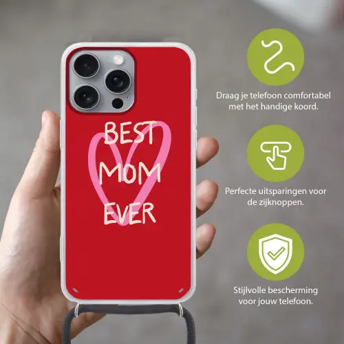 Moeder - Quote - Hartje - Rood Hoesje iPhone 16 Pro Max met koord klein -sfeer2_NL