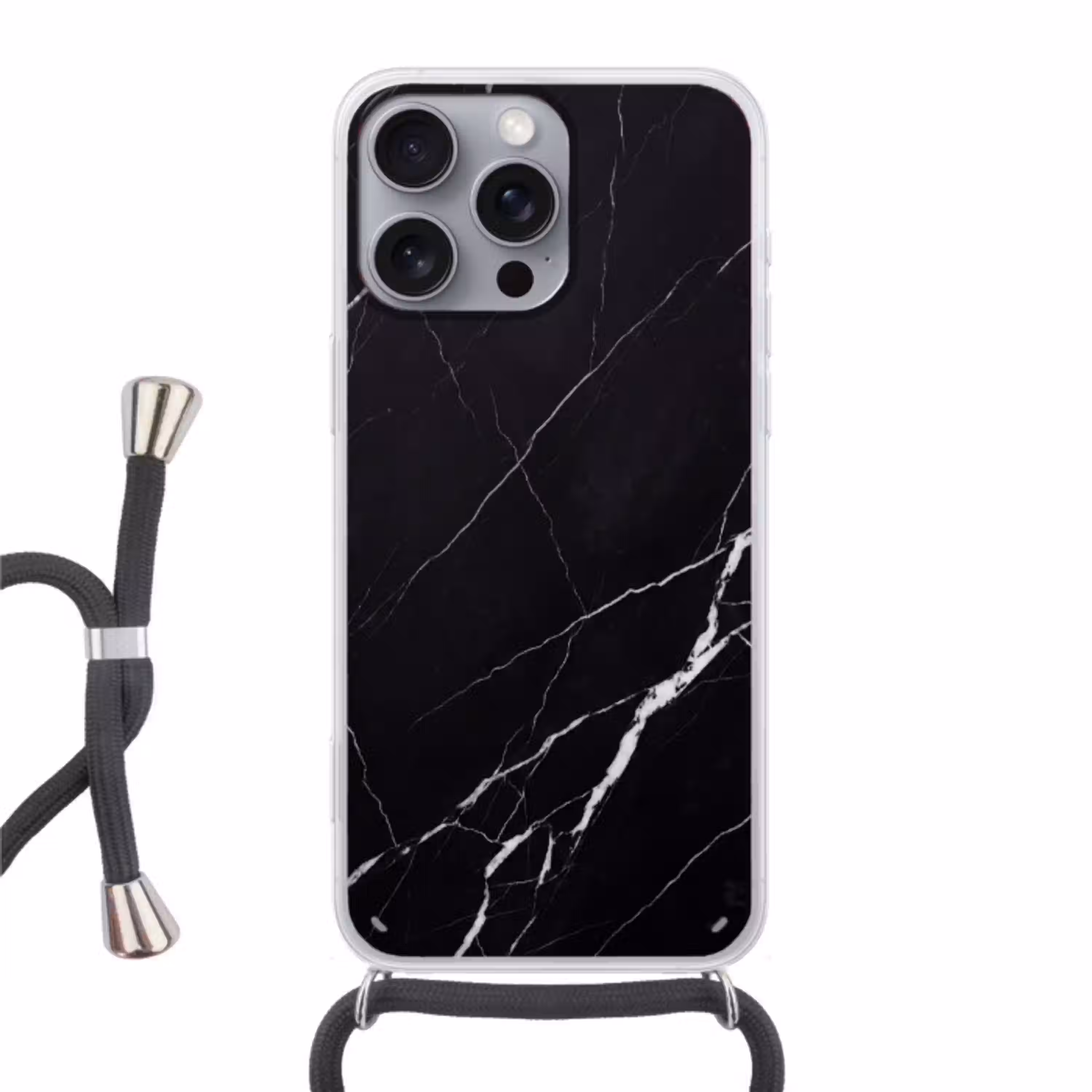 Marmer - Patroon - Abstract - Modern - Zwart Hoesje iPhone 16 Pro Max met koord klein -3d