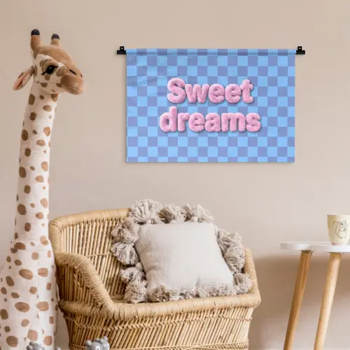 Sweet dreams - Vierkanten - Roze - Blauw Wandkleed katoen klein -wsfeer5_kind