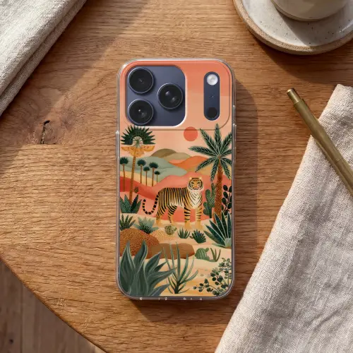 Tijger - Kleurrijk - Palmen - Cactus Telefoonhoesje iPhone 17 Pro klein -sfeer1