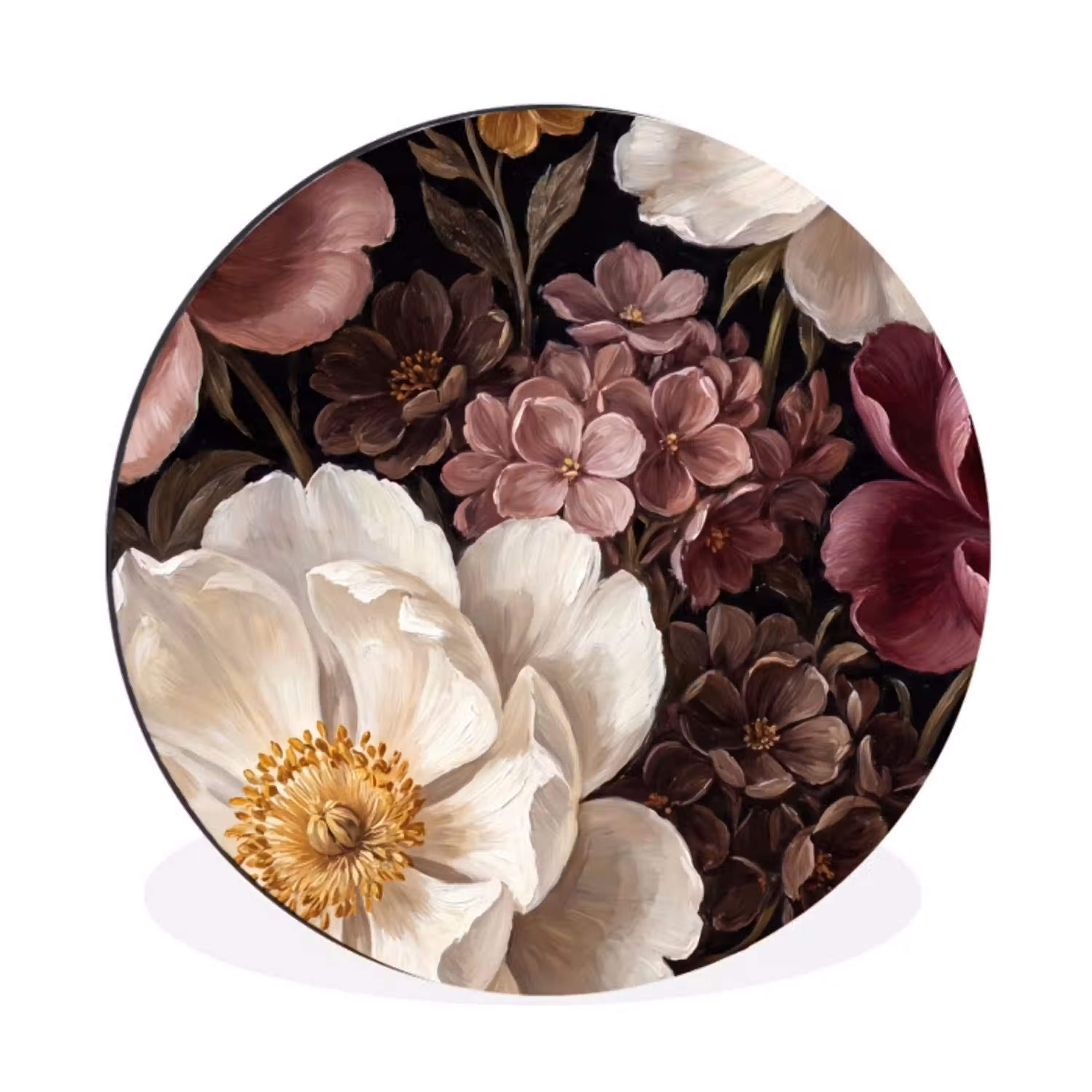 Bloemen - Boeket - Klassiek - Donker - Rood Wandcirkel aluminium klein -3d