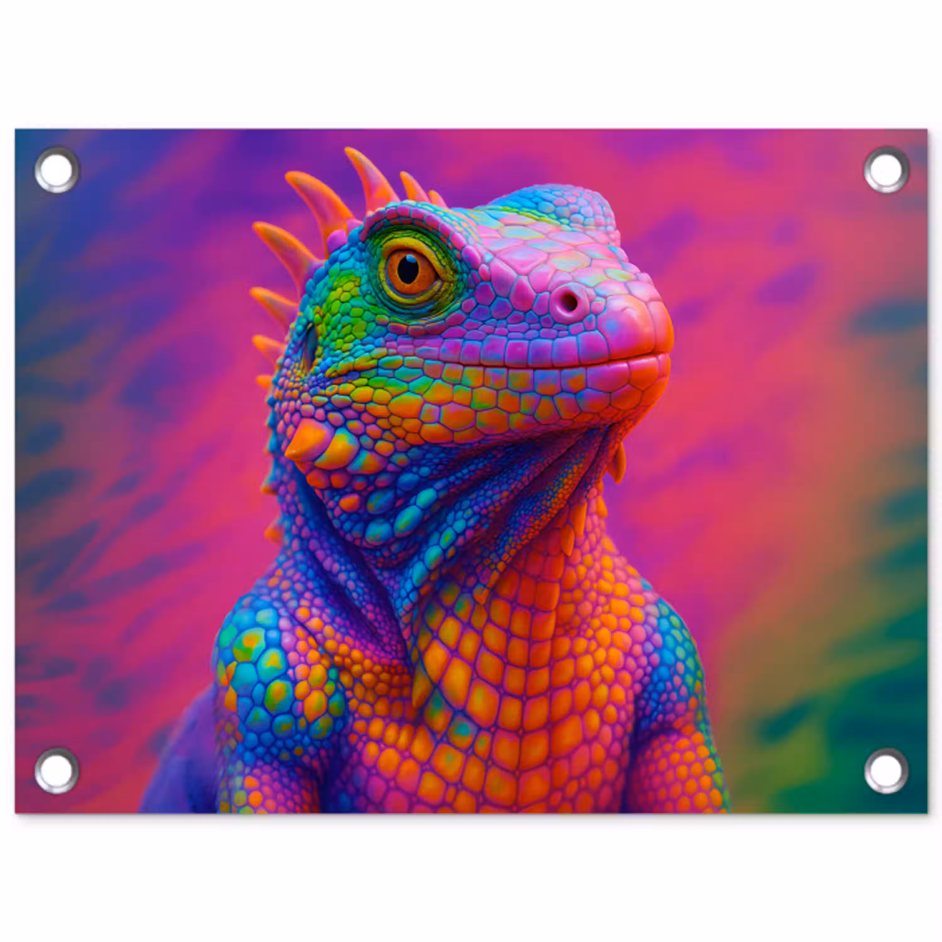 Kameleon - Dieren - Neon - Kleur tuinposter los doek klein -3d