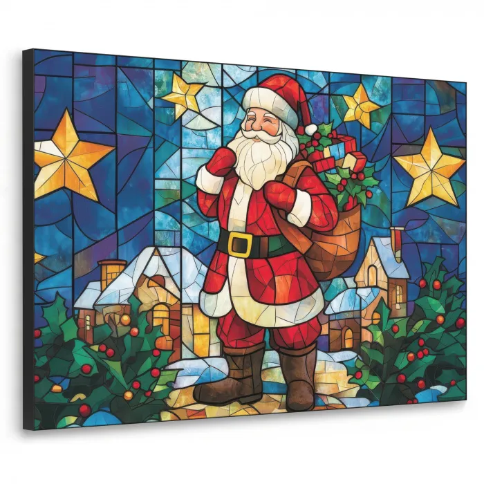 Kerstman - Glas - Kleurrijk Textielframe - compleet frame klein -3d