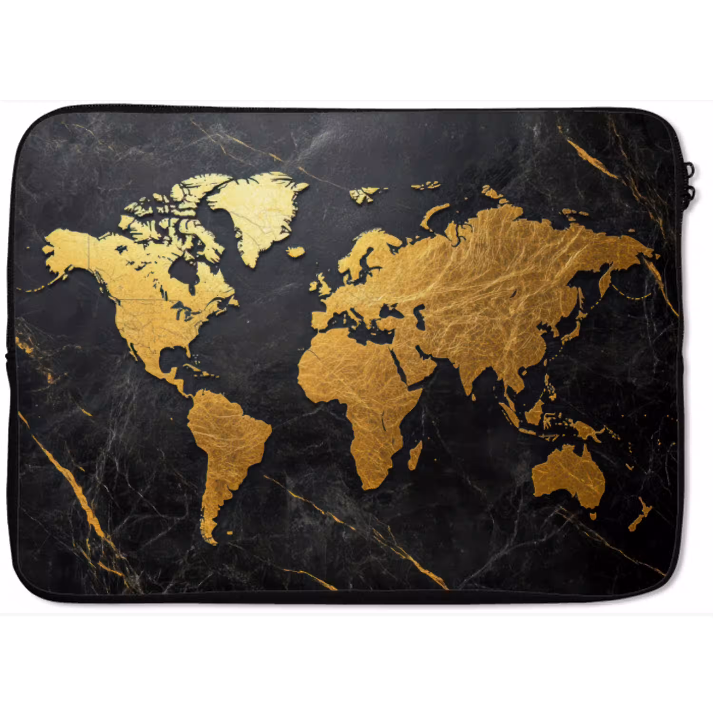 Wereldkaart - Goud - Marmer laptophoes neopreen klein -zkaufland3dotto