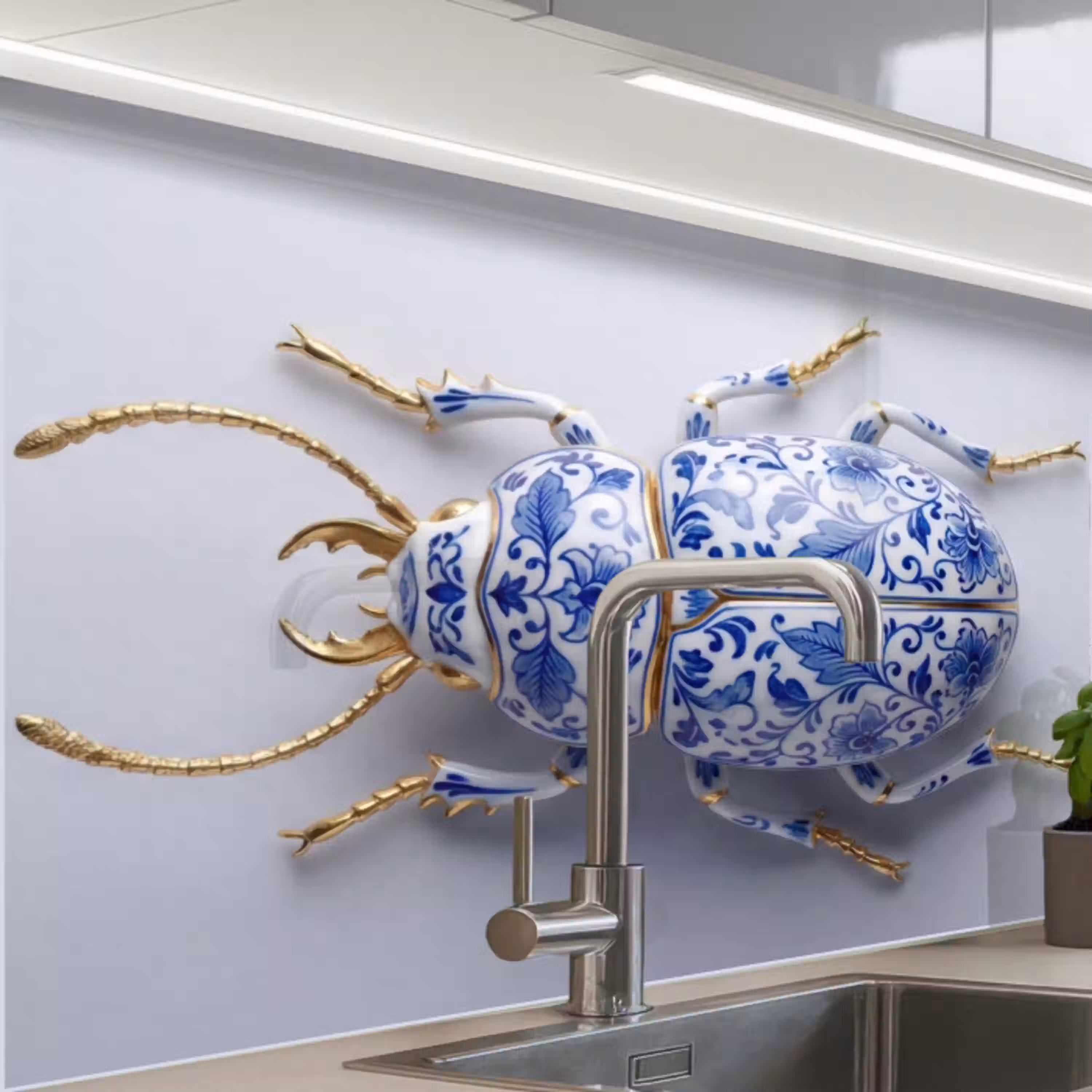 Kever - Delfts  - Blauw - Goud keuken achterwand 2 middel -zzzz3d_schuin