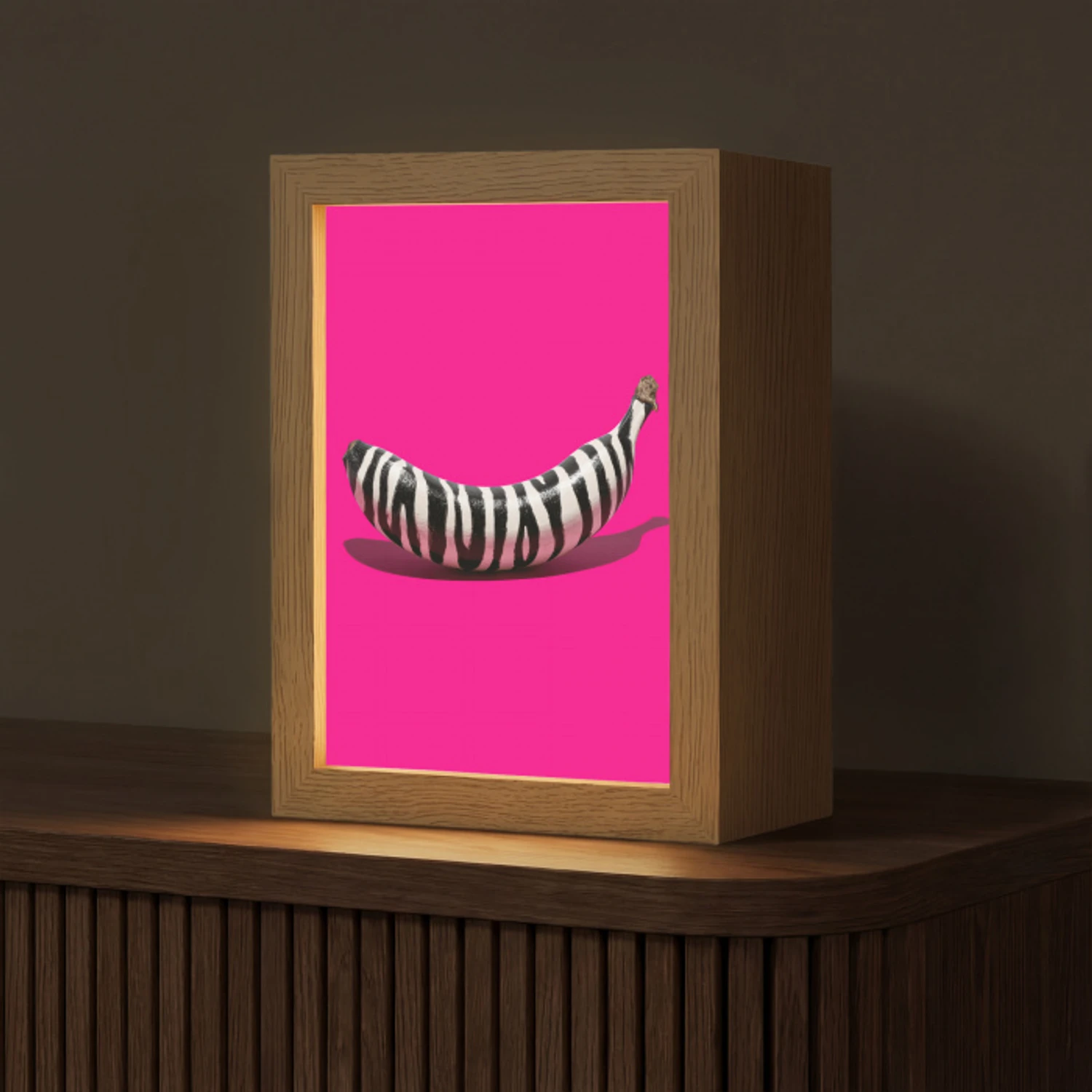 Banaan - Zebraprint - Roze Light Box met kabel (Tafellamp) klein -z3d_website