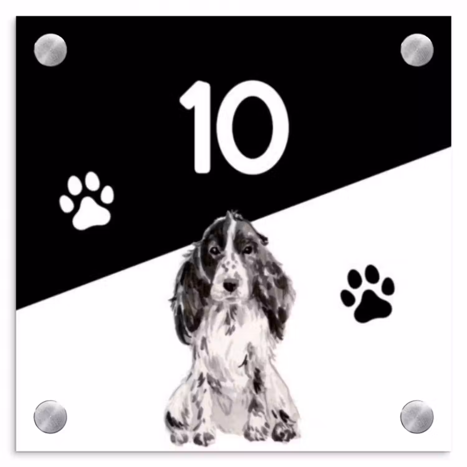 Namensschild Haustür Quadratisch - Schwarz und weiß - Haustier - Cocker Spaniel