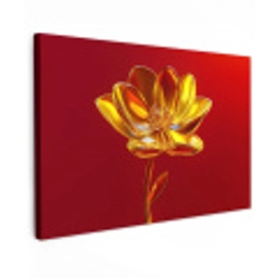 Bloem - Goud - Glazen Tuinposter op houten frame 2 cm dik klein -3d