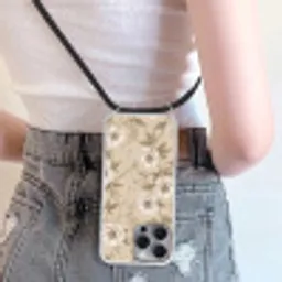 Bloemen - Patroon - Beige Hoesje iPhone 16 Pro Max met koord klein -sfeer5