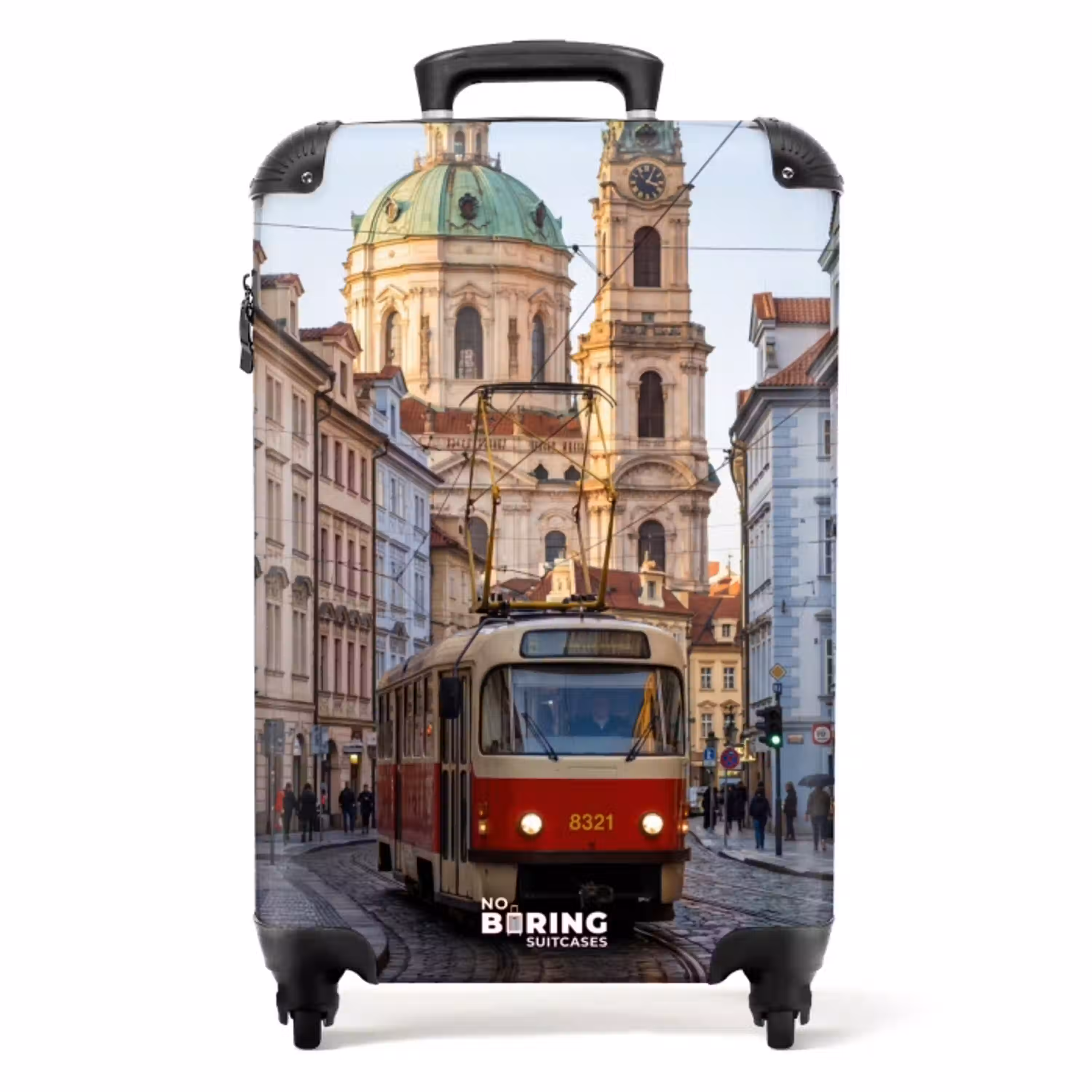 Tram - Straat - Stadsgezicht - Klassiek - Rood NBS - Handbagage koffer - Volwassenen Unisex middel -productfoto_recht