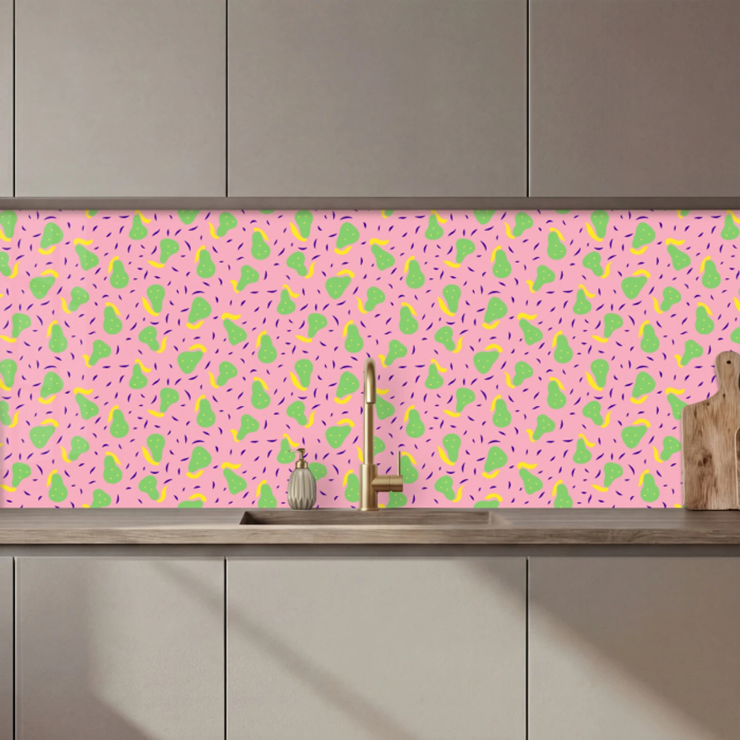 Roze - Streepjes - Groen - Peer keuken achterwand 2 middel 871 zz_3dshopping
