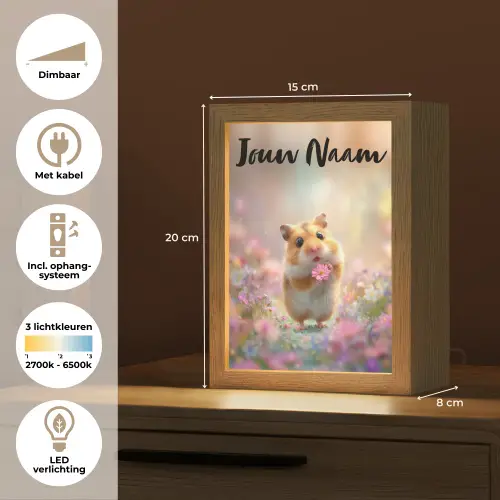Hamster - Bloemen - Roze - Oranje Light Box met kabel (Kinderlampje) klein -USP_NL