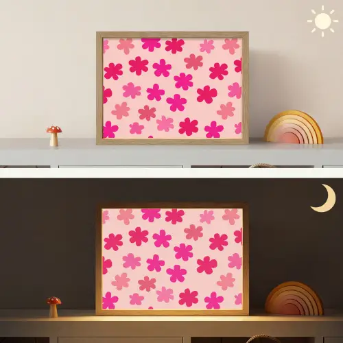 Bloemen - Patroon - Roze Light Box met batterij (Wandlamp kind) middel -sfeer3_kind