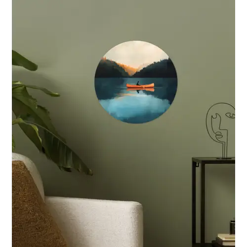 Bossen - Meer - Kano - Oranje Wandcirkel behangsticker klein -sfeer2