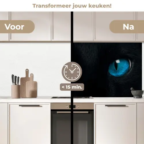 Kat - Blauw - Dier - Zwart keuken achterwand 2 middel -voor-na2_NL