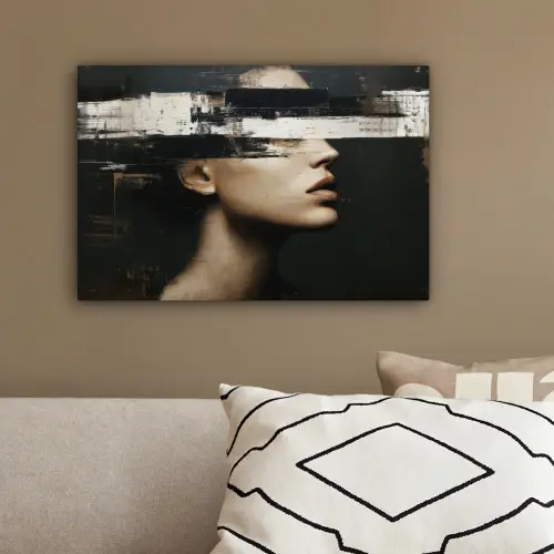Gezicht - Vrouw - Zwart - Abstract canvas 2cm klein -sfeer3